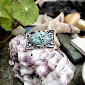 Circa 1920's Antique Jade & Sterling Brooch